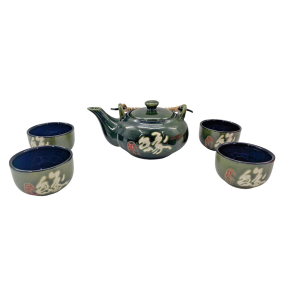 Japanese Ceremony Tea Set Vintage 5 Piece Japanese Kung Fu Tea Jade Green - Picture 10 of 11